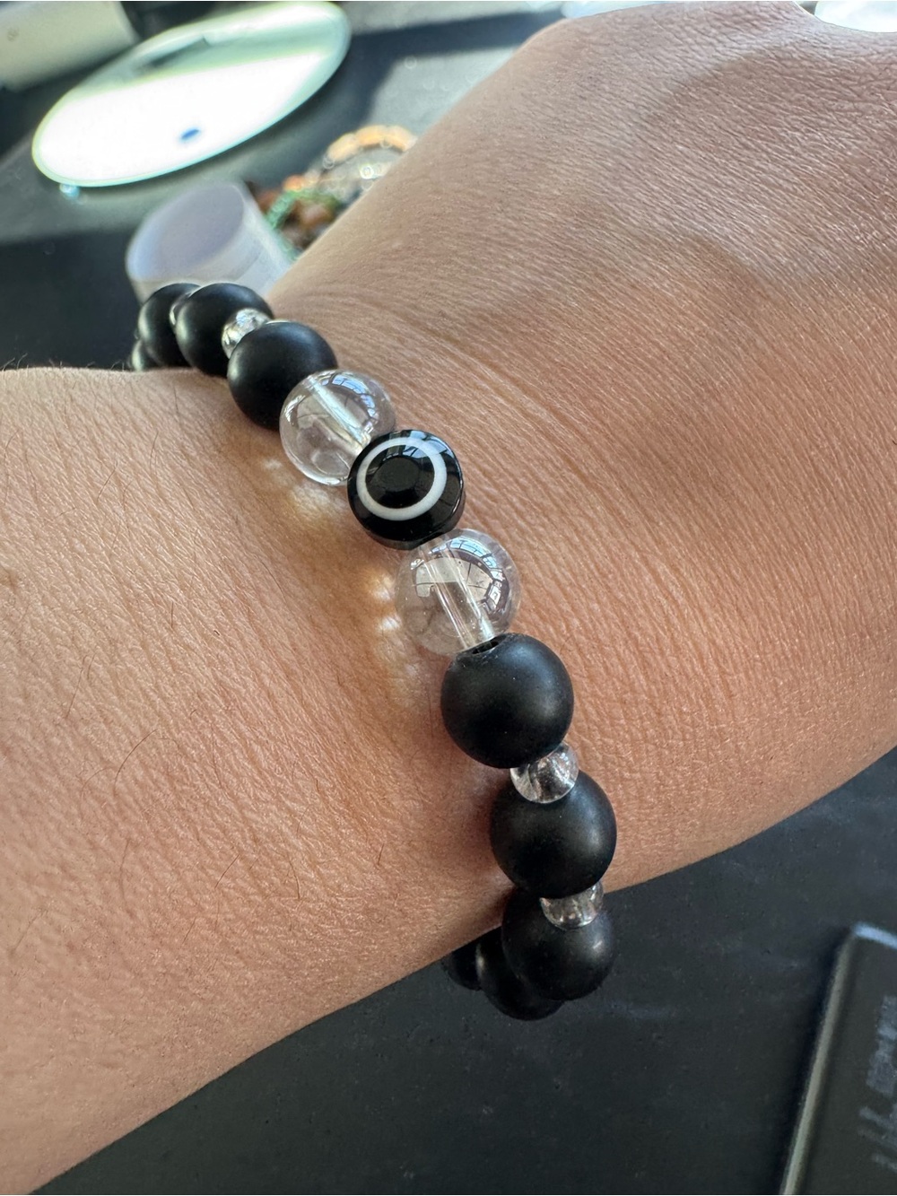 Black and Clear Beaded Stretch Bracelet - Minimalist Women’s Jewelry